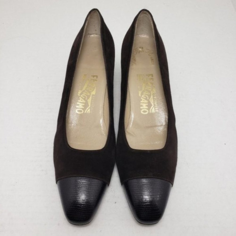 Salvatore Ferragamo Closed Toe Suede Slip-on Pumps